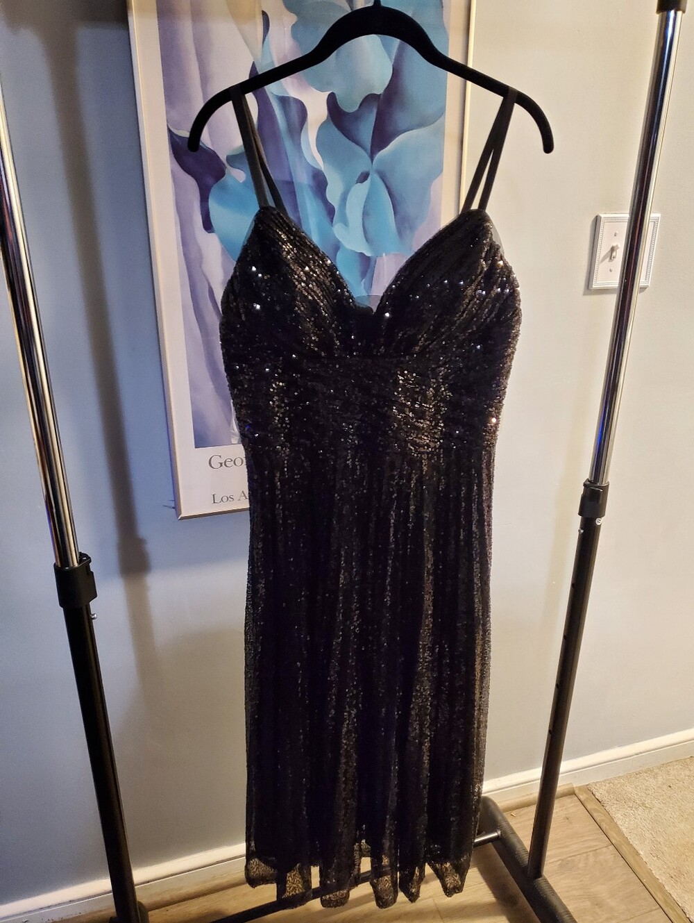 NWT Unique Vintage 1950s Pleated Sequin Swing Dress Black Large